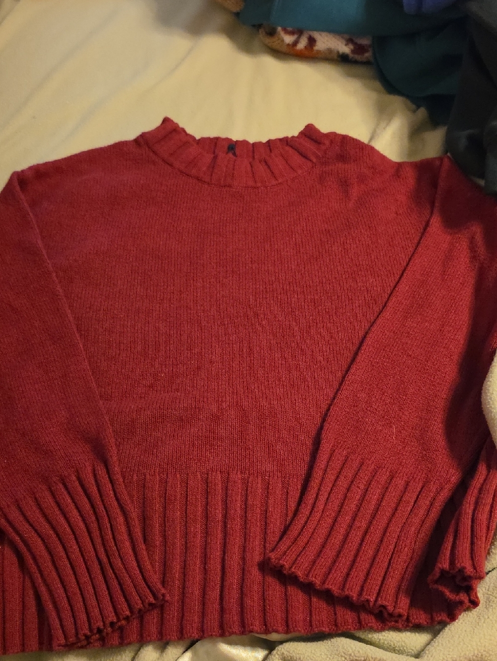 GAP Women's Deep Red Crewneck Ribbed-Hem Sweater